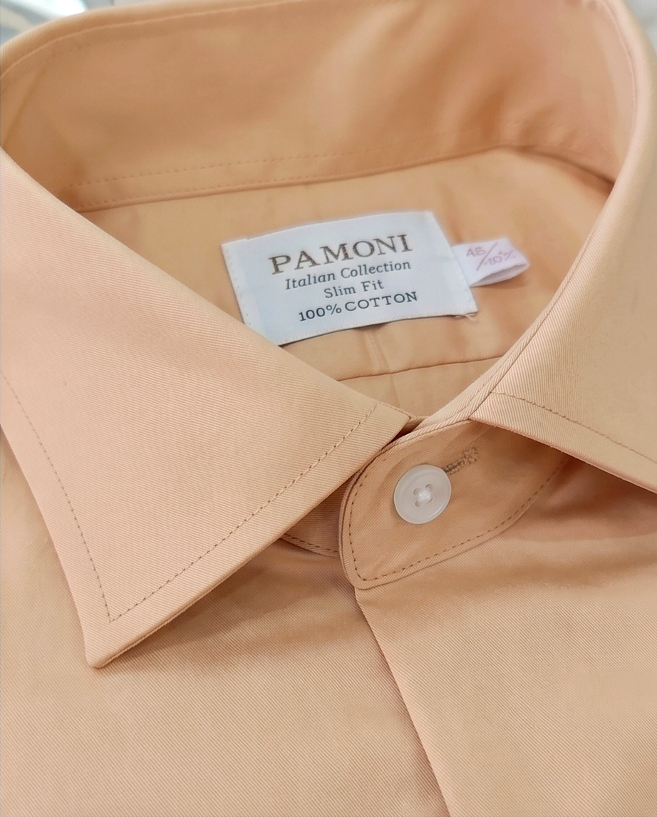 Peach Slim Fit 100% Cotton Dress Shirt With Single Cuff