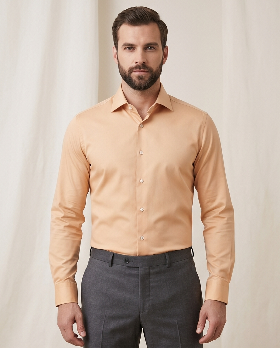 Peach Slim Fit 100% Cotton Dress Shirt With Single Cuff