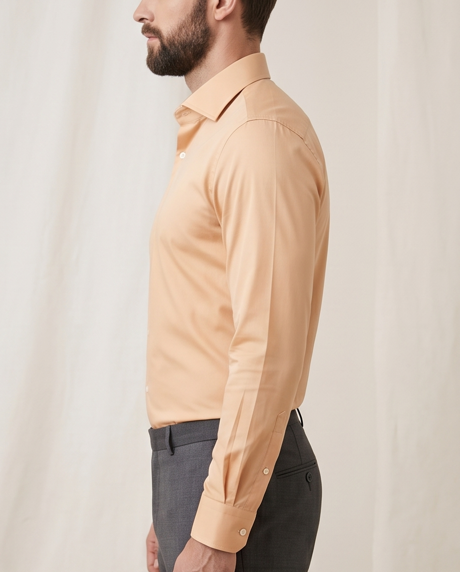 Peach Slim Fit 100% Cotton Dress Shirt With Single Cuff