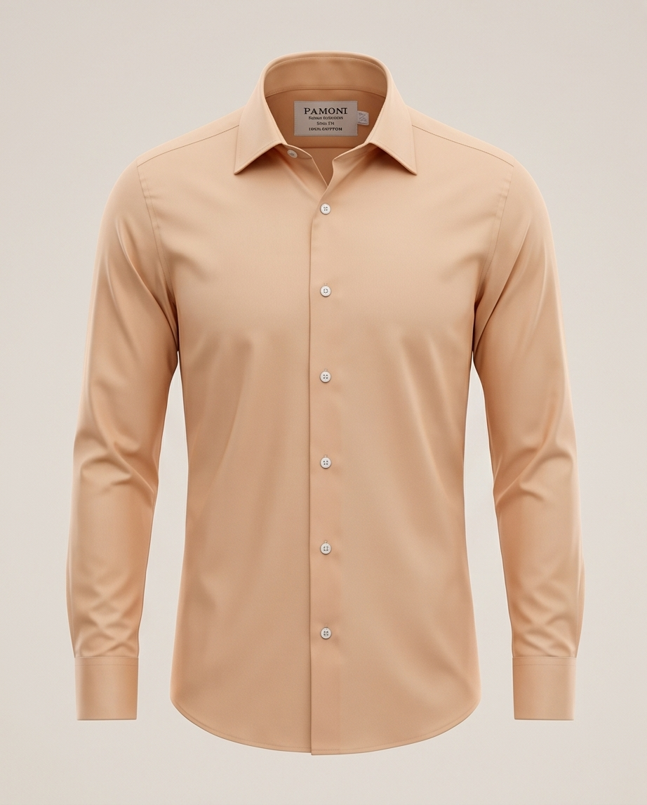 Peach Slim Fit 100% Cotton Dress Shirt With Single Cuff