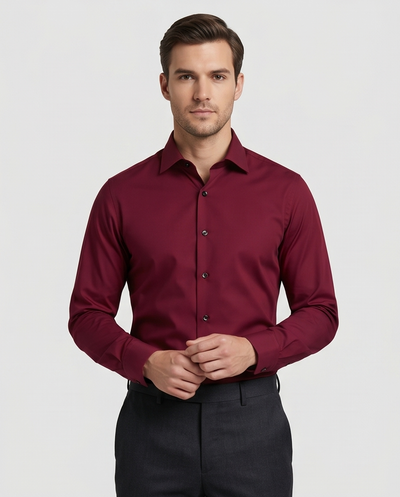 Men's Slim Fit Burgundy Cotton Oxford Shirt