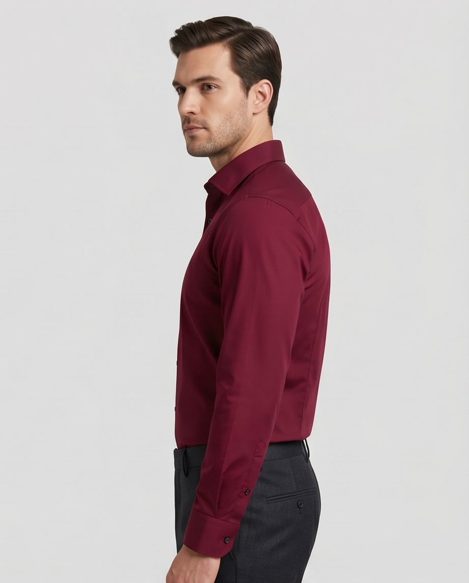 Men's Slim Fit Burgundy Cotton Oxford Shirt