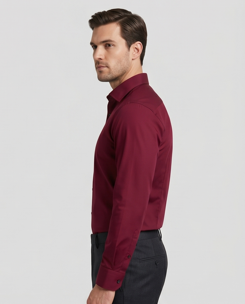 Men's Slim Fit Burgundy Cotton Oxford Shirt