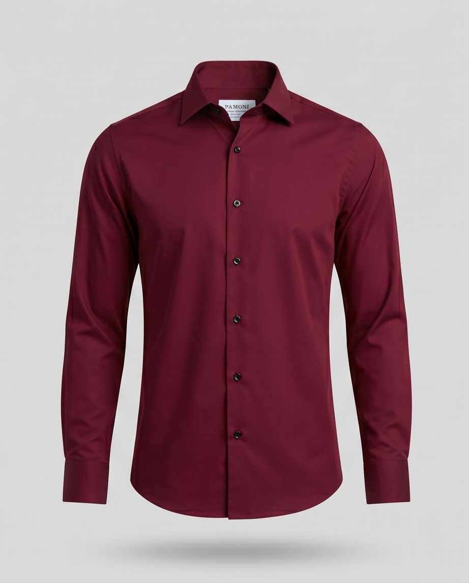Men's Slim Fit Burgundy Cotton Oxford Shirt